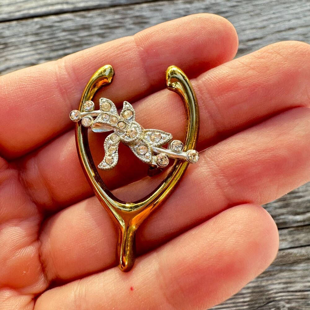 Vintage Jewelry wishbone brooch Wish Bone Lucky Pin - Picture 2 of 3
